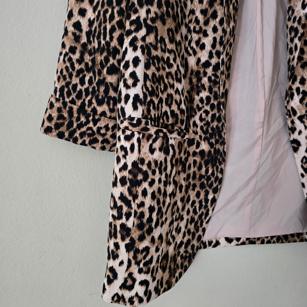 Express Leopard Print Open Front Blazer Jacket Brown Black Size XS Preppy - Picture 2 of 6